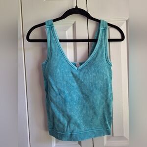 Women's Ribbed Turquoise Tank Top
